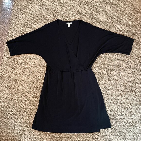 Size Large H&M little black faux wrap dress with 3/4 sleeves - Picture 3 of 11